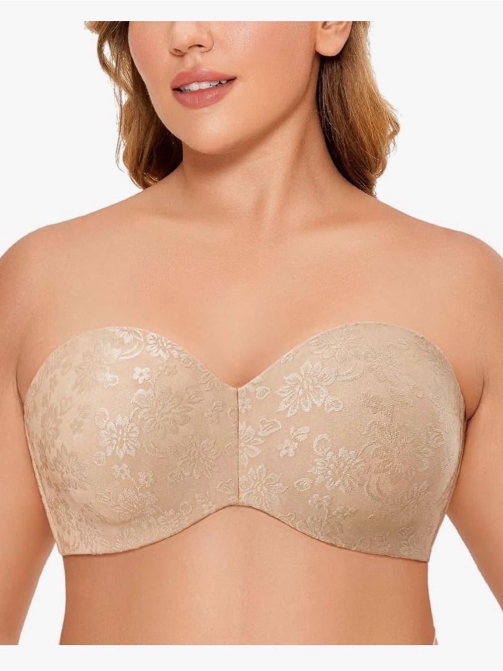 Strapless Floral Lace T-Shirt Bra in Nude Beige